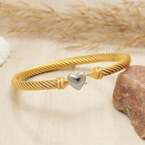 Gold Plated and Silver Heart Cable Bracelet